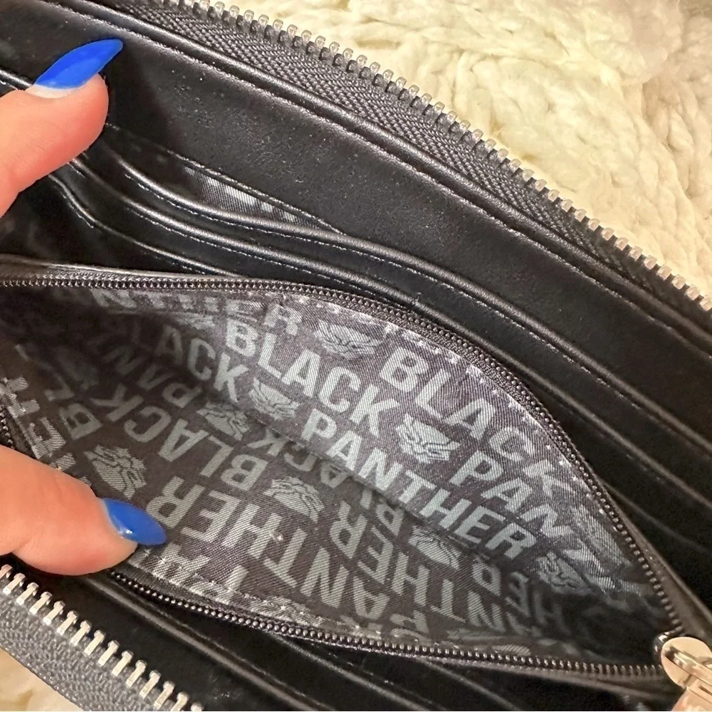 LOUNGEFLY Marvel BLACK PANTHER Infinity War Zip Around Large Wallet Black Silver - Picture 10 of 10